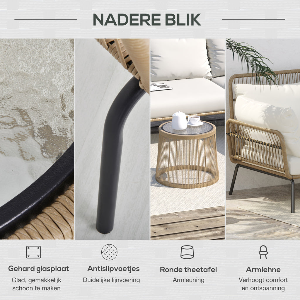 Outsunny Buitenbank L-vormige Rattan Bank Zwembad Tuin Koffie En Crème