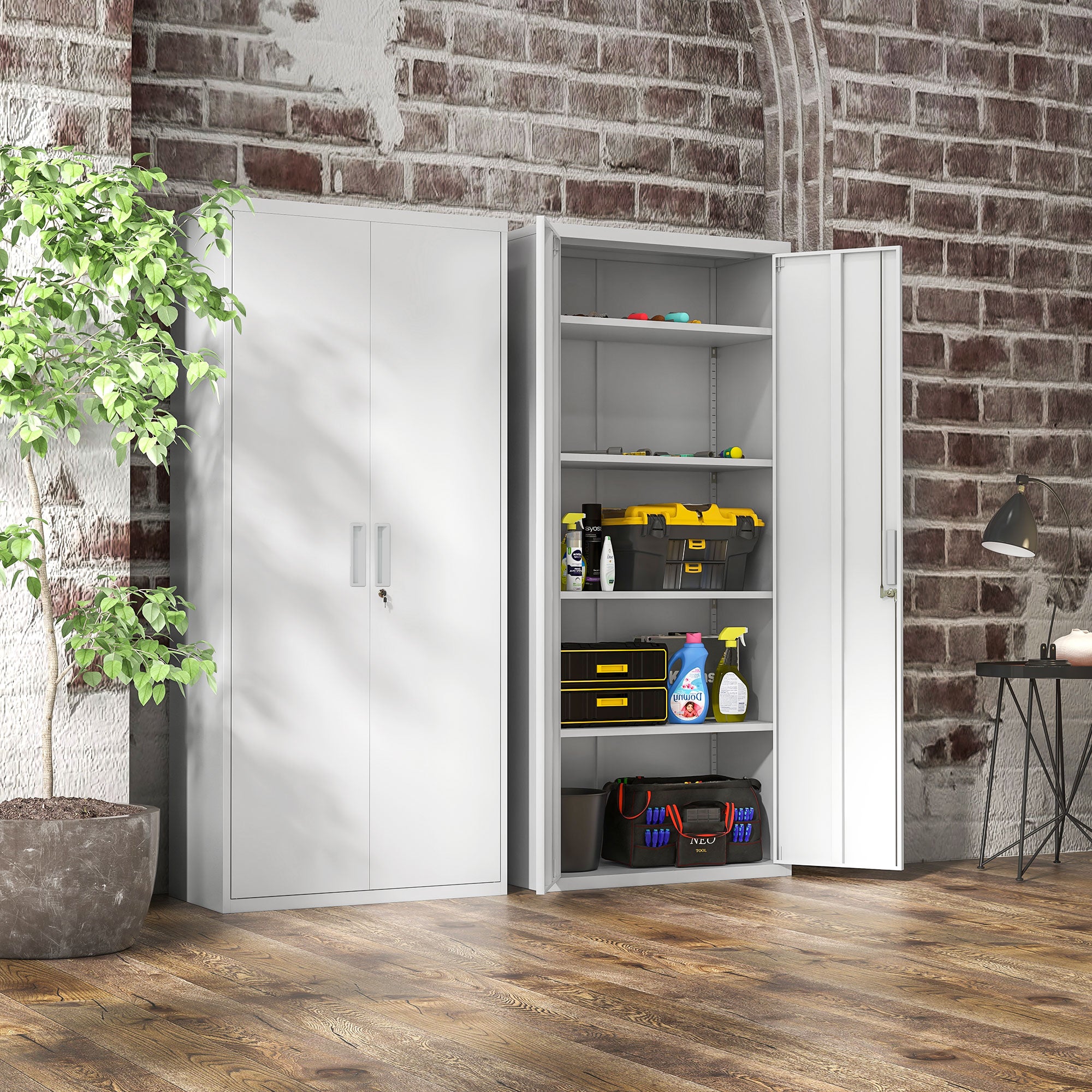 HOMCOM Archiefkast, Kantoorkast, 5 Schappen, Metaal, 80B x 40D x 180H cm, Wit