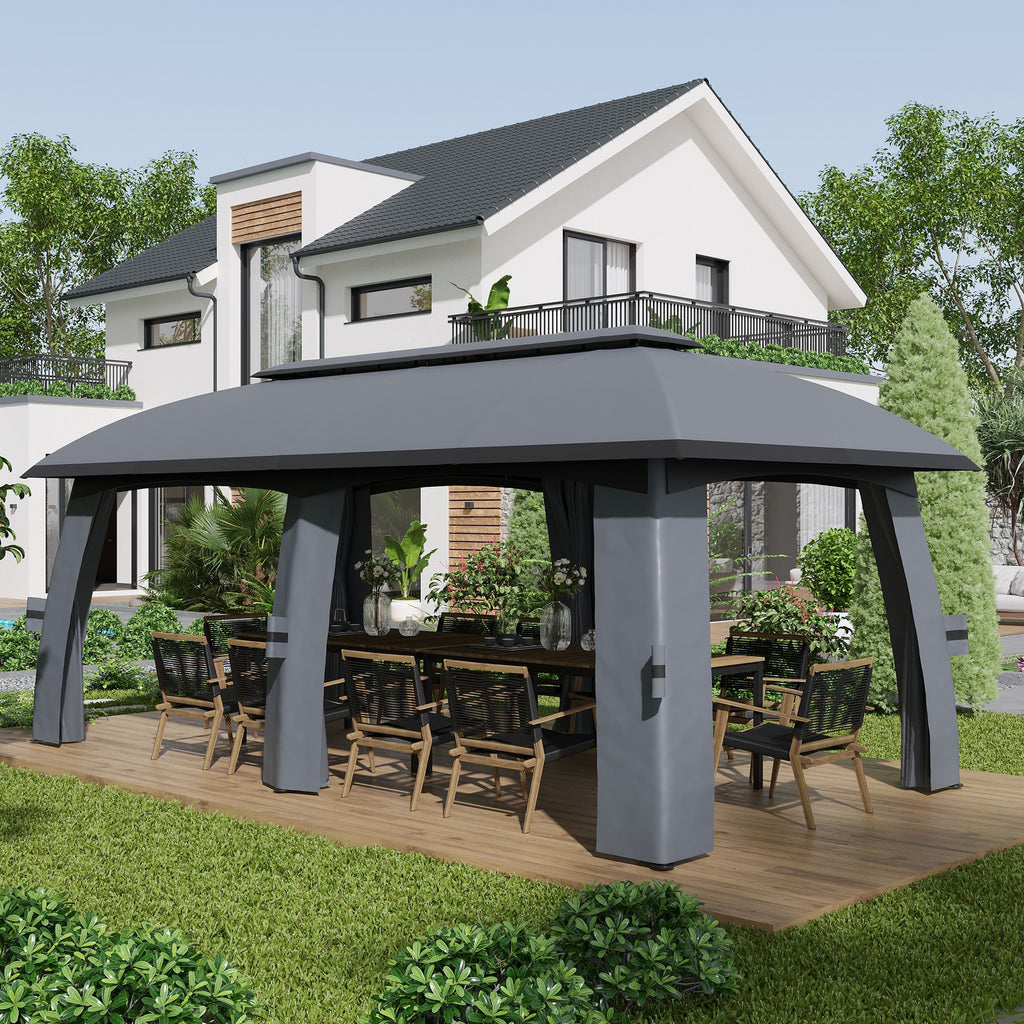 Outsunny Waterdichte Tuinpaviljoen 3x6m voor Tuin, Ideaal voor Feesten en Vriendschap, Donkergrijs