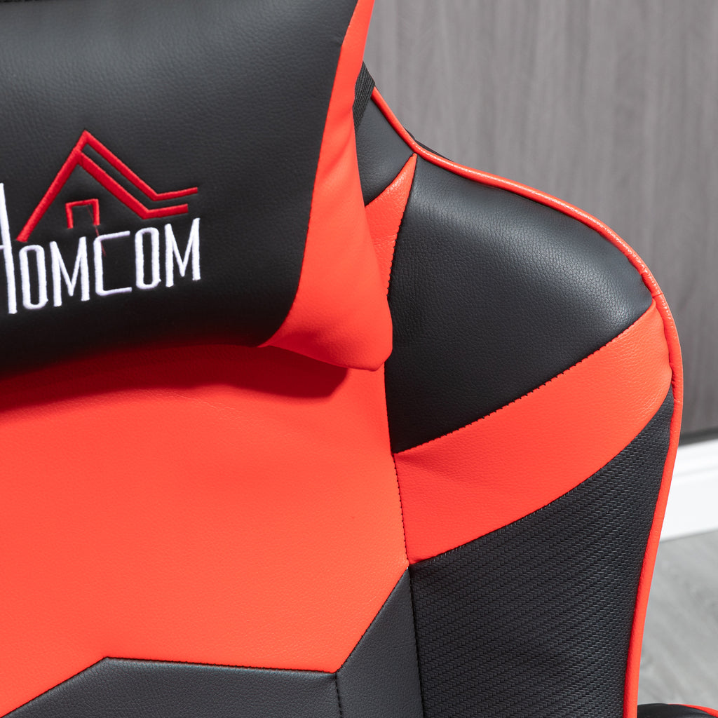 HOMCOM Gaming-stoel met massagefunctie, inclusief voetensteun, ligfunctie, rood + zwart.