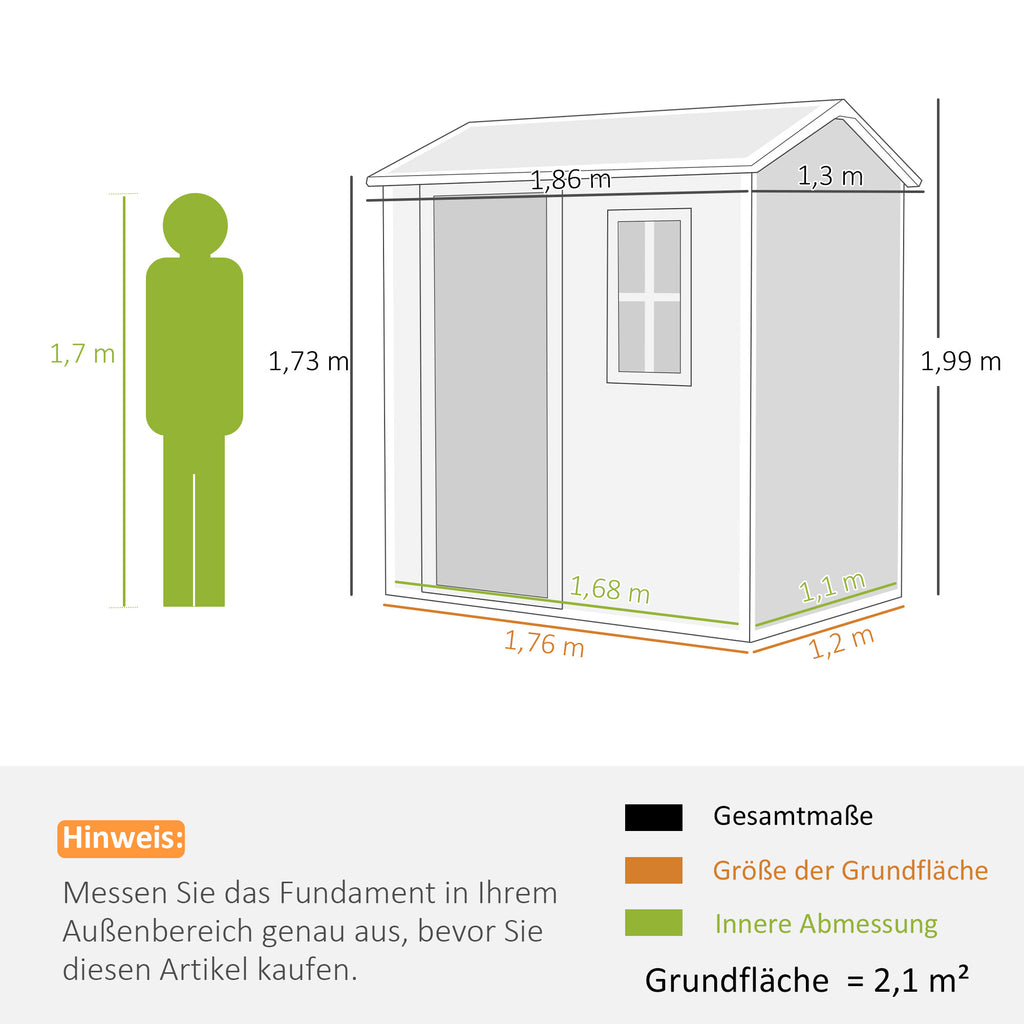 Outsunny Tuinhuis, Gereedschapsschuur met Bodem, Raam, Afsluitbare Deur, Kunststof-Harz, Weerbestendig, Grijs