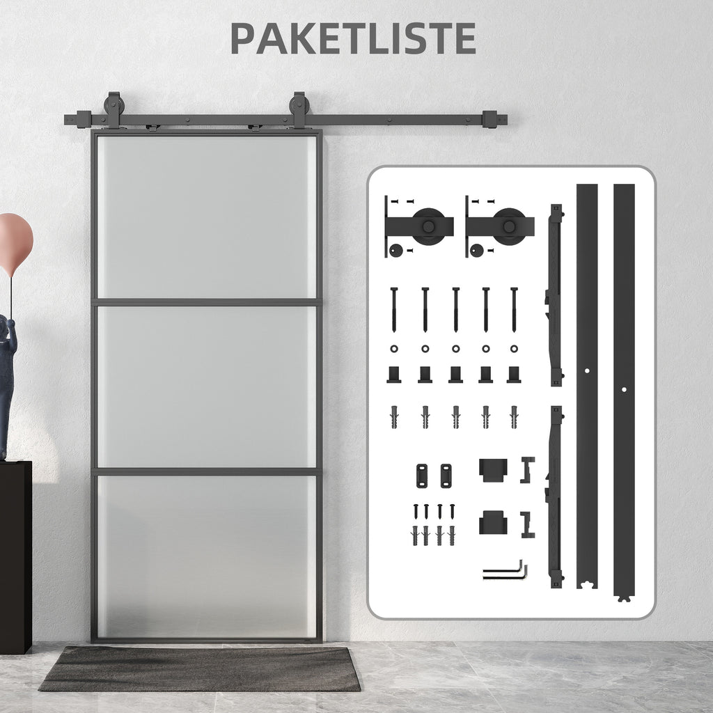 HOMCOM Schuifdeur met melkglas, railsysteem, montageset, soft-close mechanisme, eenvoudige montage, staal, zwart