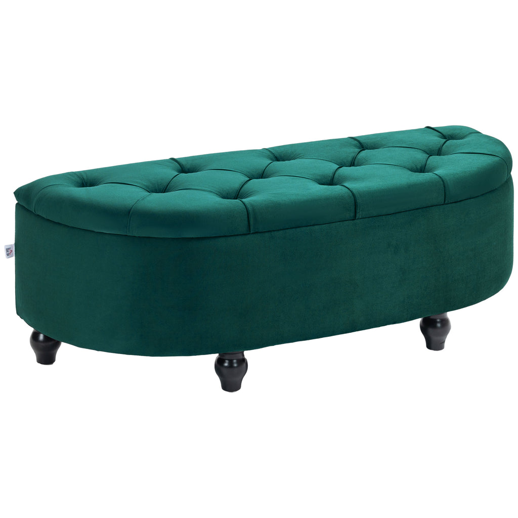 HOMCOM Kruk met Opbergruimte, 2-in-1 Poef, Gepolsterd, Fluwelen Bekleding, Hydraulische Dempers, 120 x 46 x 42 cm, Donkergroen