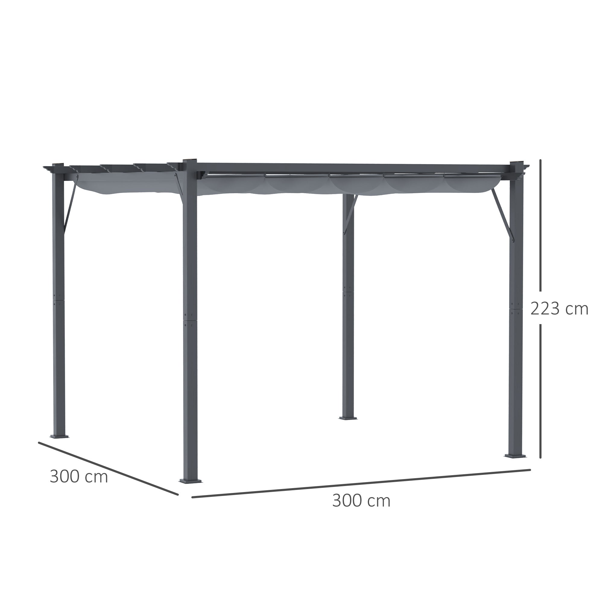 Outsunny Pergola Aluminium 3x3m voor Tuin, Grijs