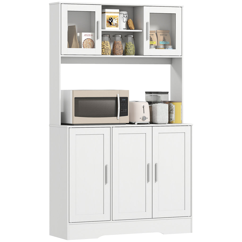 HOMCOM Keukenkast, Scandinavisch Design, 4 Kasten, Verstelbare Planken, Glazen Deuren, Open Vak, Spaanplaat, MDF, Wit