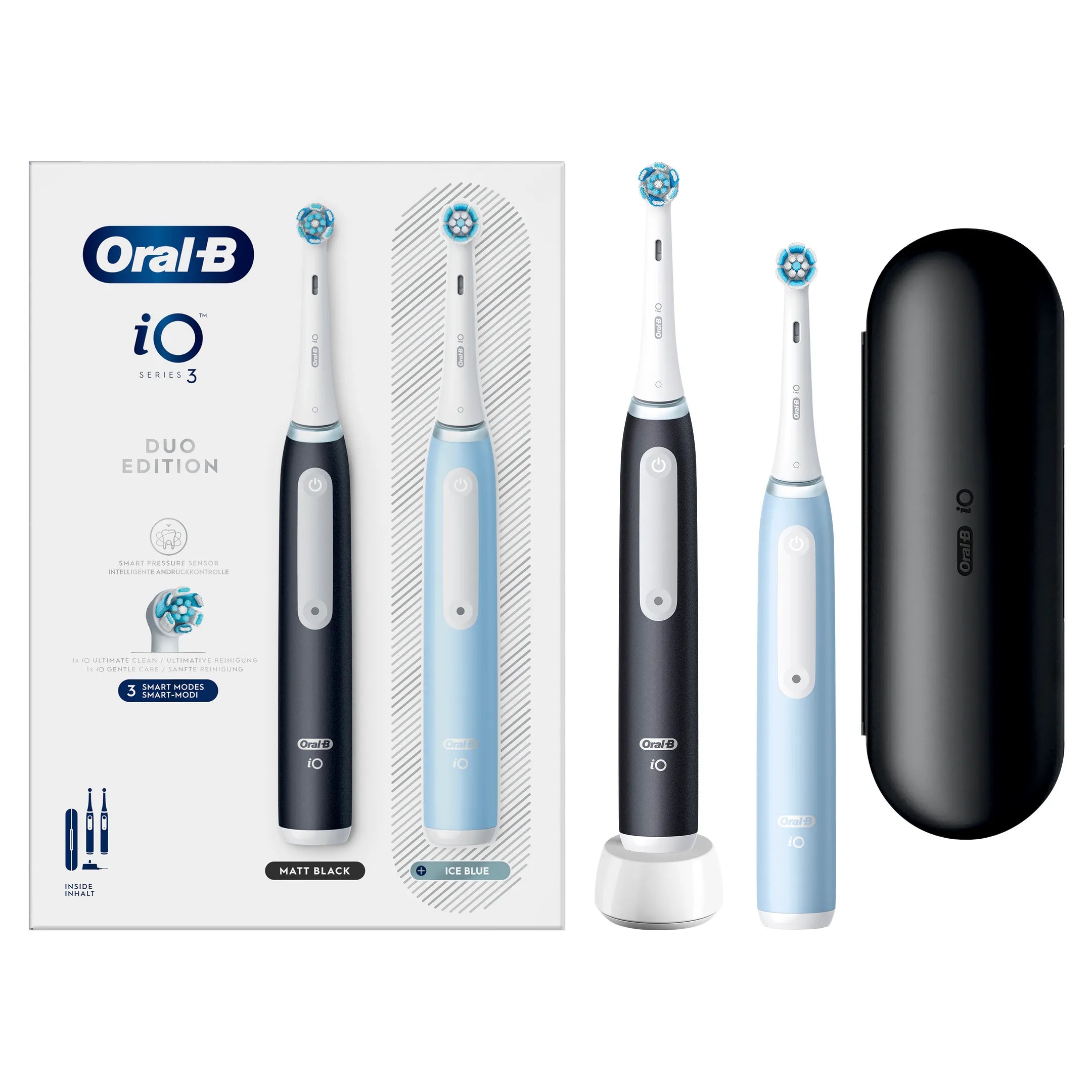 Oral-B Elektrische tandenborstel iO3 Duo Matt Zwart/Ice Blauw + Reisetui