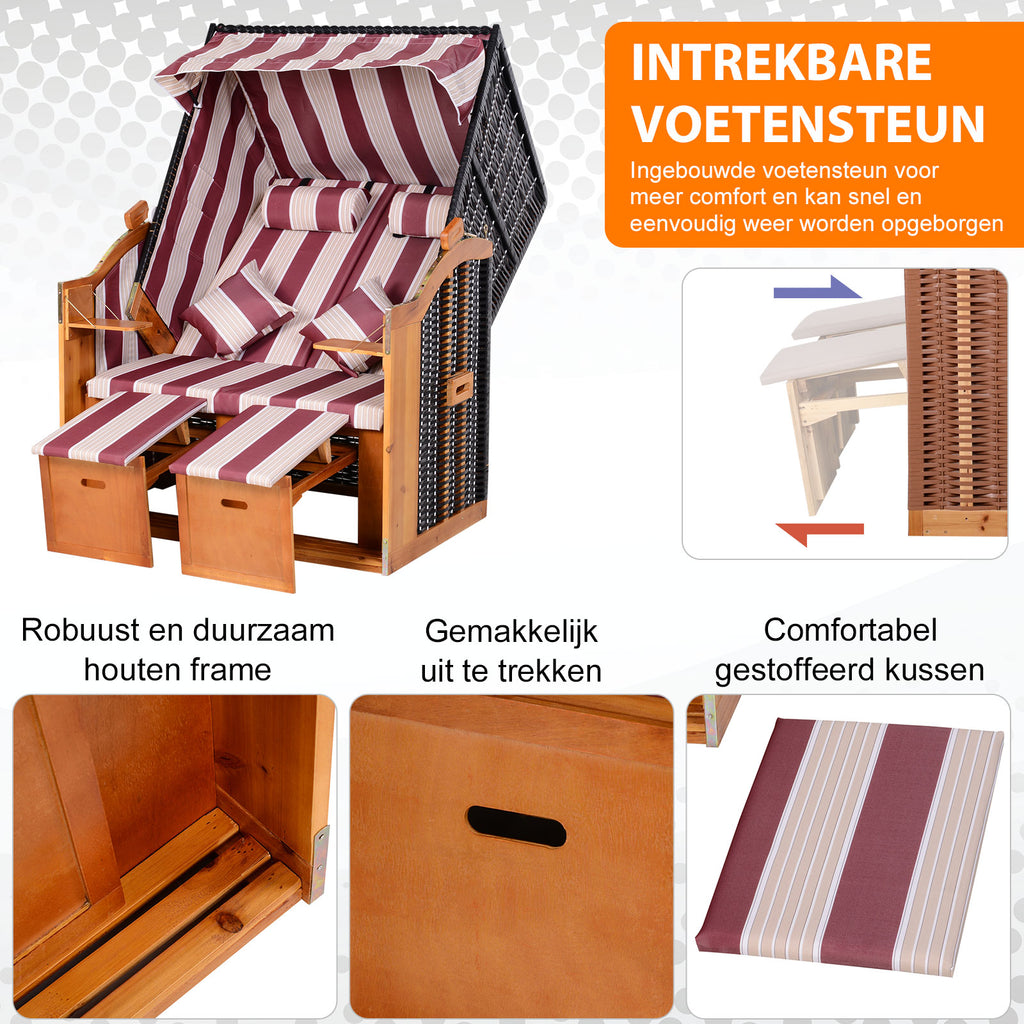 Dubbele ligstoel met dak dubbele ligstoel chaise longue voetensteun PE rotan rood