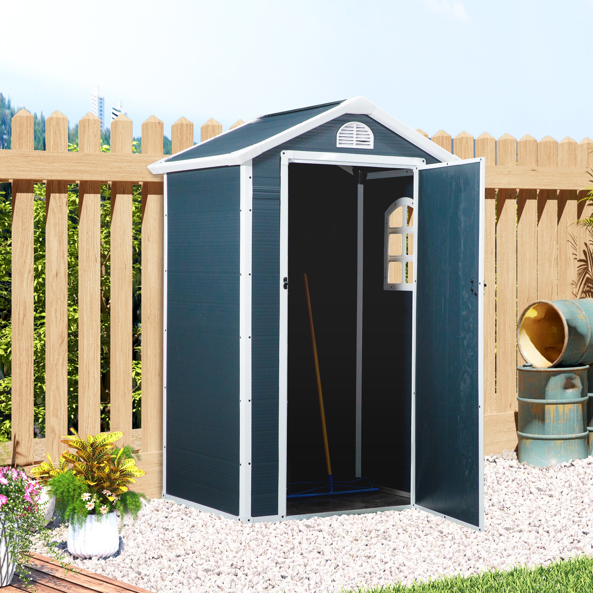 Outsunny Gereedschapsschuur tuinhuis met raam puntdak outdoor metaal grijs
