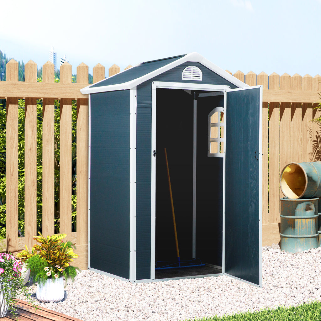 Outsunny Gereedschapsschuur tuinhuis met raam puntdak outdoor metaal grijs