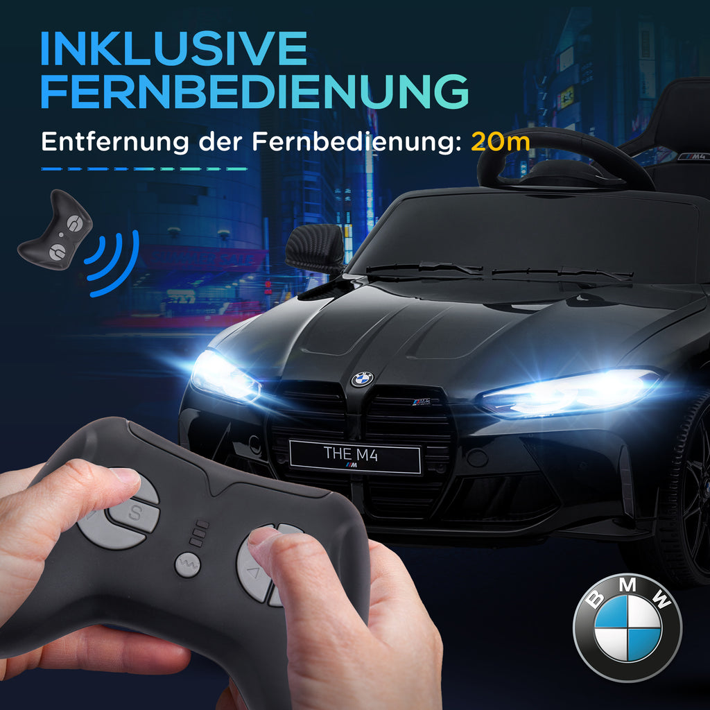 AIYAPLAY Elektrische Kinderauto BMW M4 met Geluid & Licht, 3-5 km/u, Incl. Afstandsbediening, voor 3-5 Jaar, Zwart