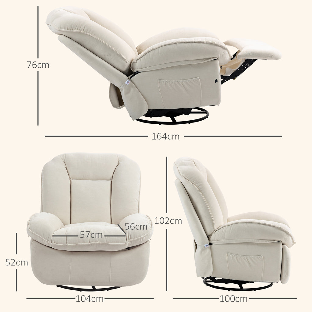 HOMCOM Relaxfauteuil, verstelbaar, 104x100x102cm/164x76cm, Crème Wit