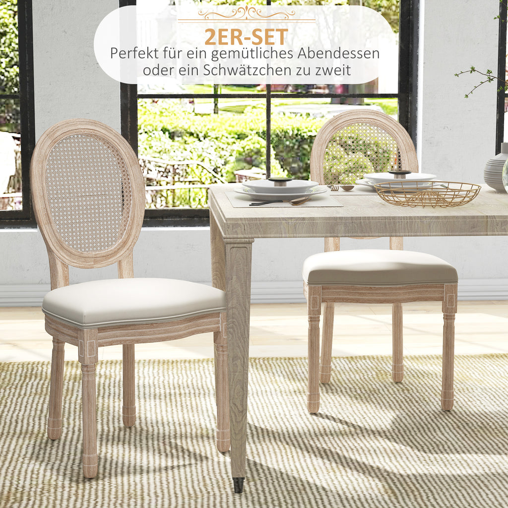 HOMCOM 2-delige set eetkamerstoelen keukenstoelen, vintage design, Weense vlechtwerk-look, natuur + crème