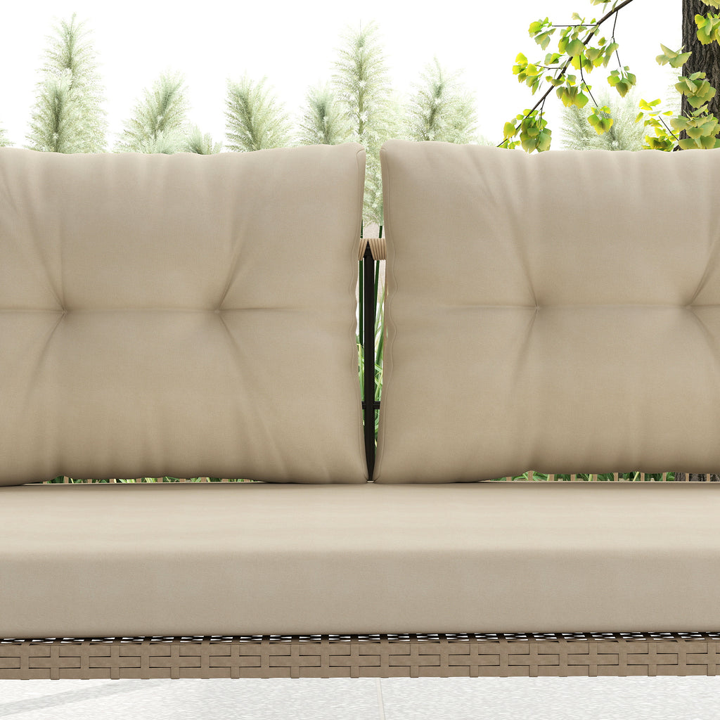 Outsunny Hollywoodschommel 2-Zits Rattan Tuinschommel met Kussens Ketens Tot 240 kg 115 x 66 x 44 cm Beige