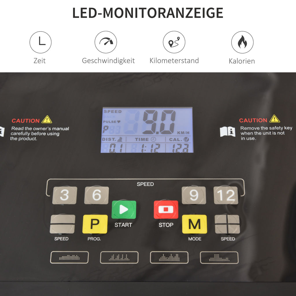 HOMCOM elektrische loopband opvouwbaar met 12 vooraf ingestelde programma's met LED-display bekerhouder en gsm-houder zeer geschikt voor home gym indoor fitness zwart 134 x 60 x 118 cm