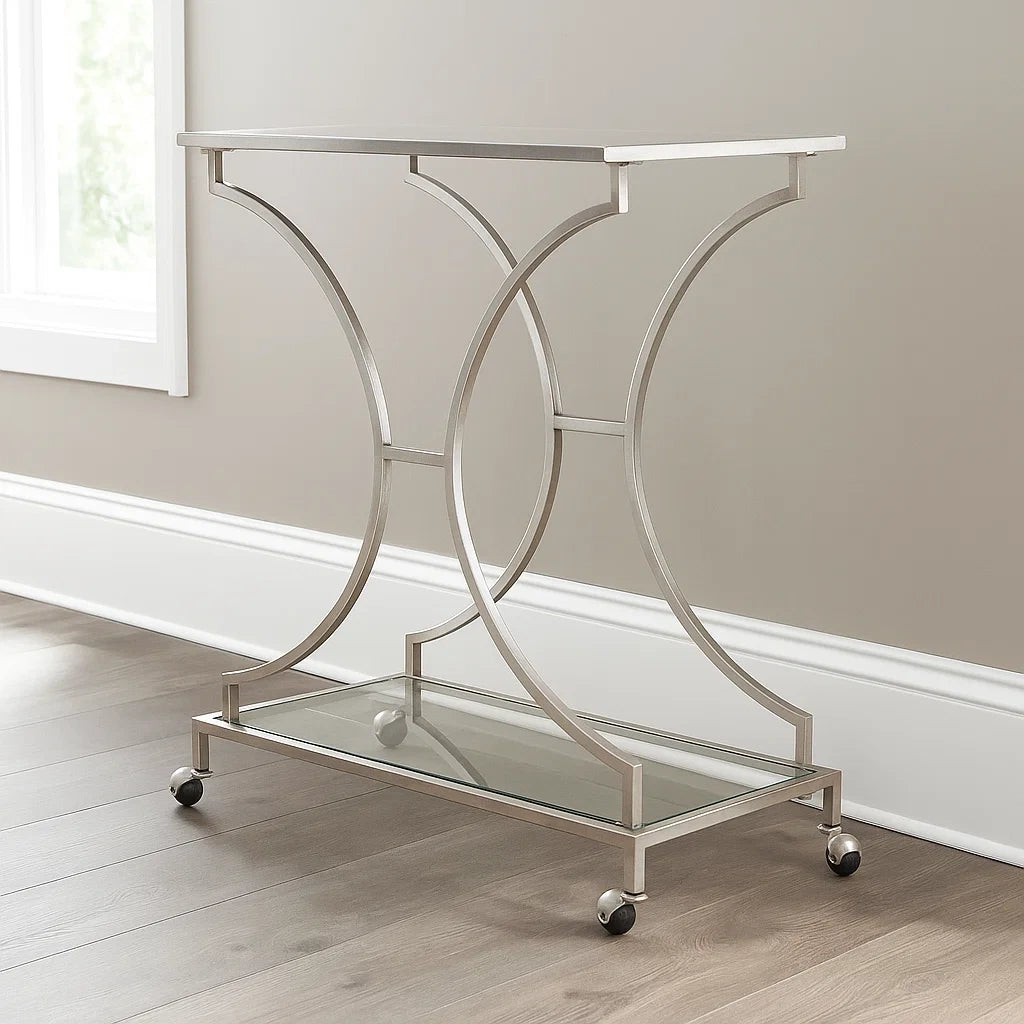 Barvogn, slv, metal og glas, egnet til indendrs brug, 66x49x79cm