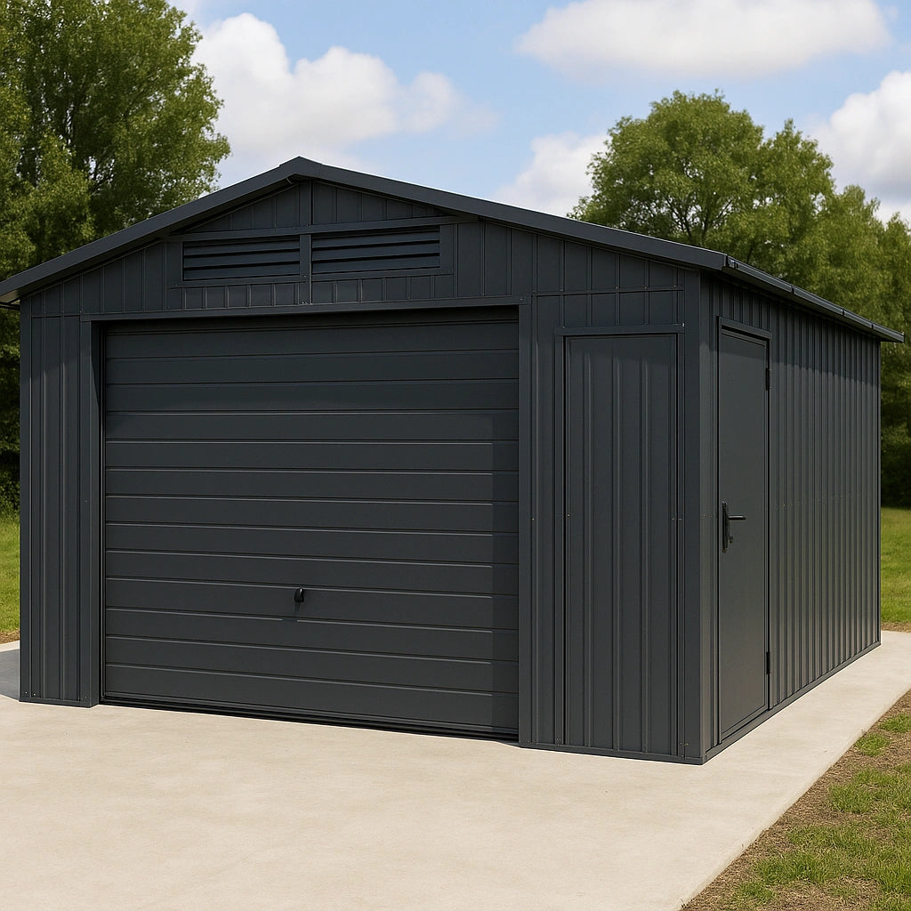 Prfabrikeret metalgarage, mrkegr stl udvendig, 500x300x230 cm