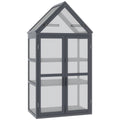 Outsunny kas met 3 planken, massief hout, behuizing van polycarbonaat, grijs, 70,5 x 42 x 132 cm
