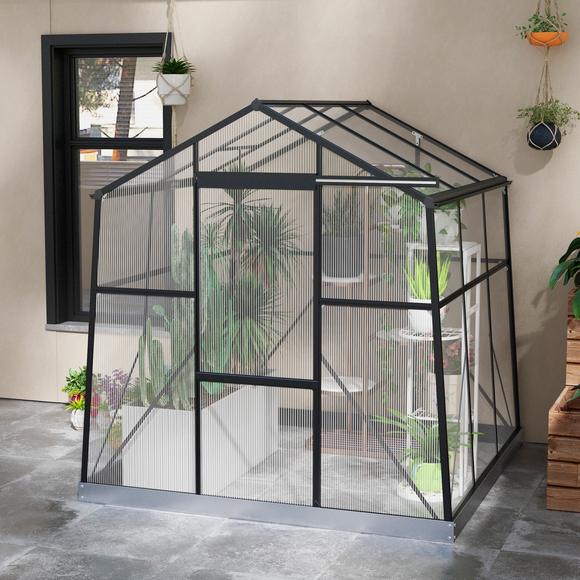Outsunny Kas Kweekhuis Kweekbed, weerbestendig, 192 x 192 x 203 cm, Zwart