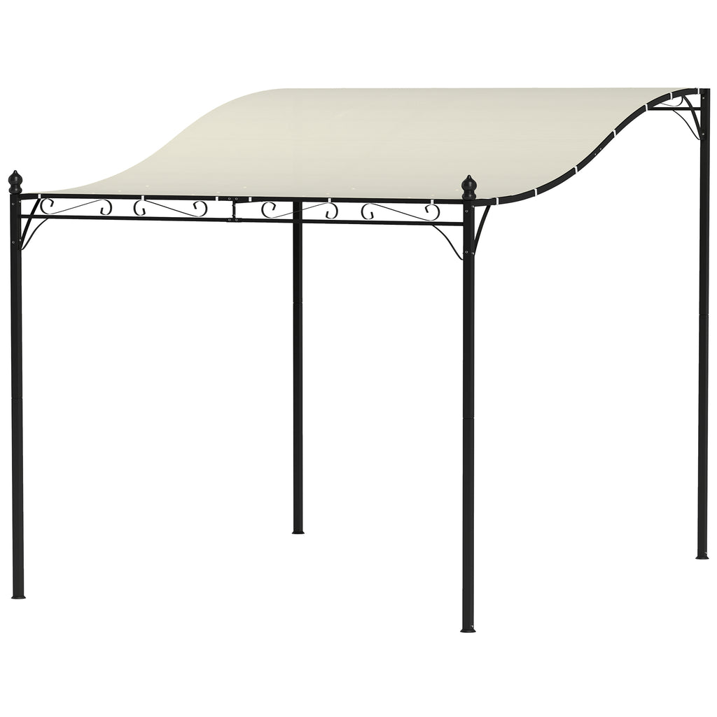 Outsunny 2,5 x 3 m Pergola, Wandgemonteerde Tuinpaviljoen, waterbestendig, Metalen frame, Afvoergaten, Schaduwdak, Crèmewit