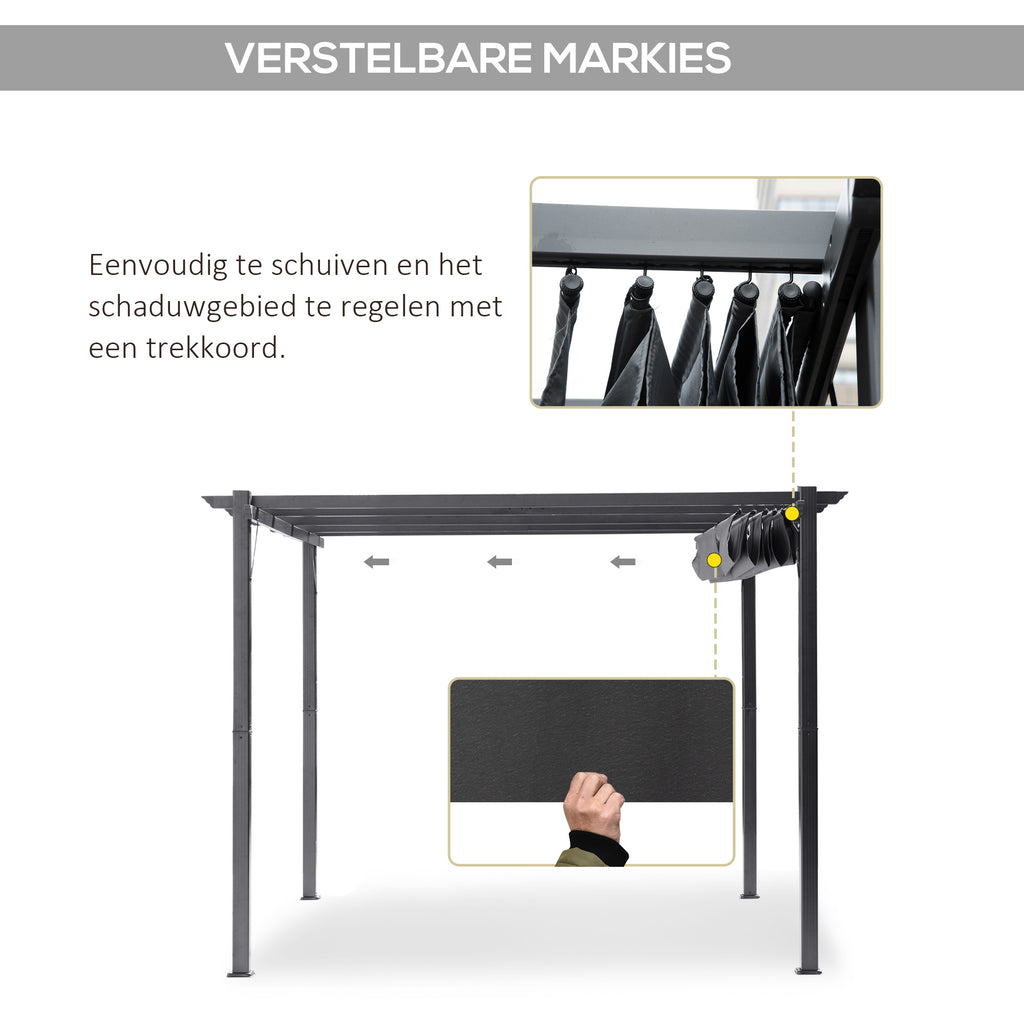 Outsunny Pergola Aluminium 3x3m voor Tuin, Grijs