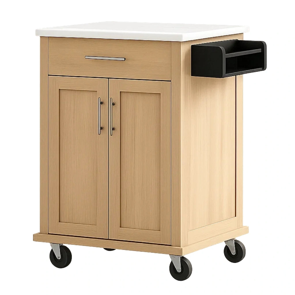 Kkken, design med hjul, lavet af tr og MDF, beige farve, med 1 skuffe og 2 dre, strrelse 80x40x85 cm, med ekstra hylde, til brug i kkkenopbevaring - uPkTCt1Ta8Yt