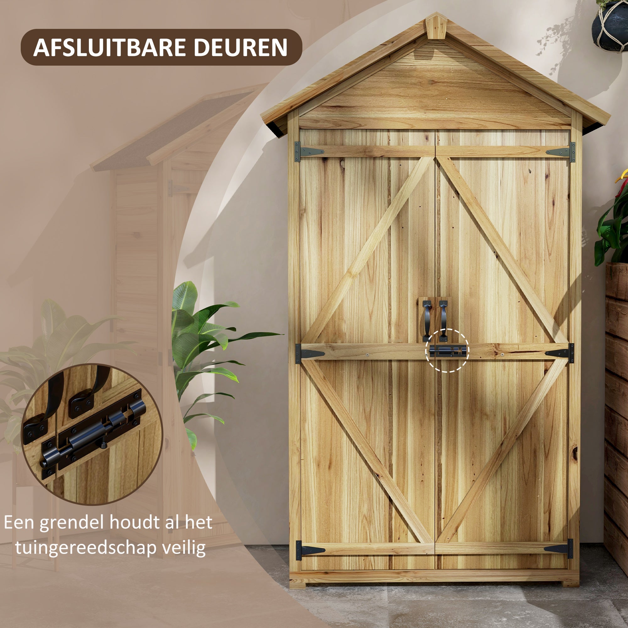 Outsunny Tuinhuis Tuinschuur Tuinkast, weerbestendig, vintage design, 102 cm x 54 cm x 177 cm, Natuur