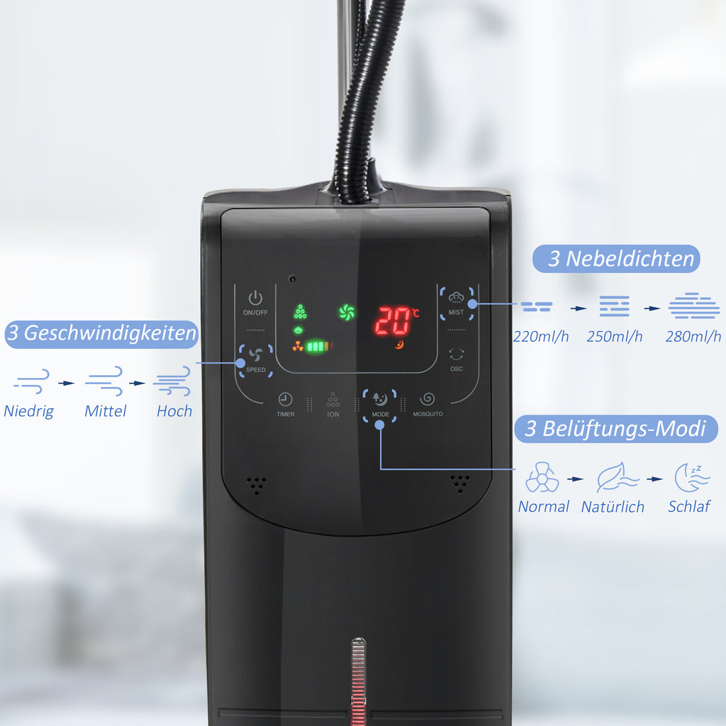 HOMCOM Statiefventilator met 3,1 liter waterverstuiver ventilator hoogte 135 cm 3 modi