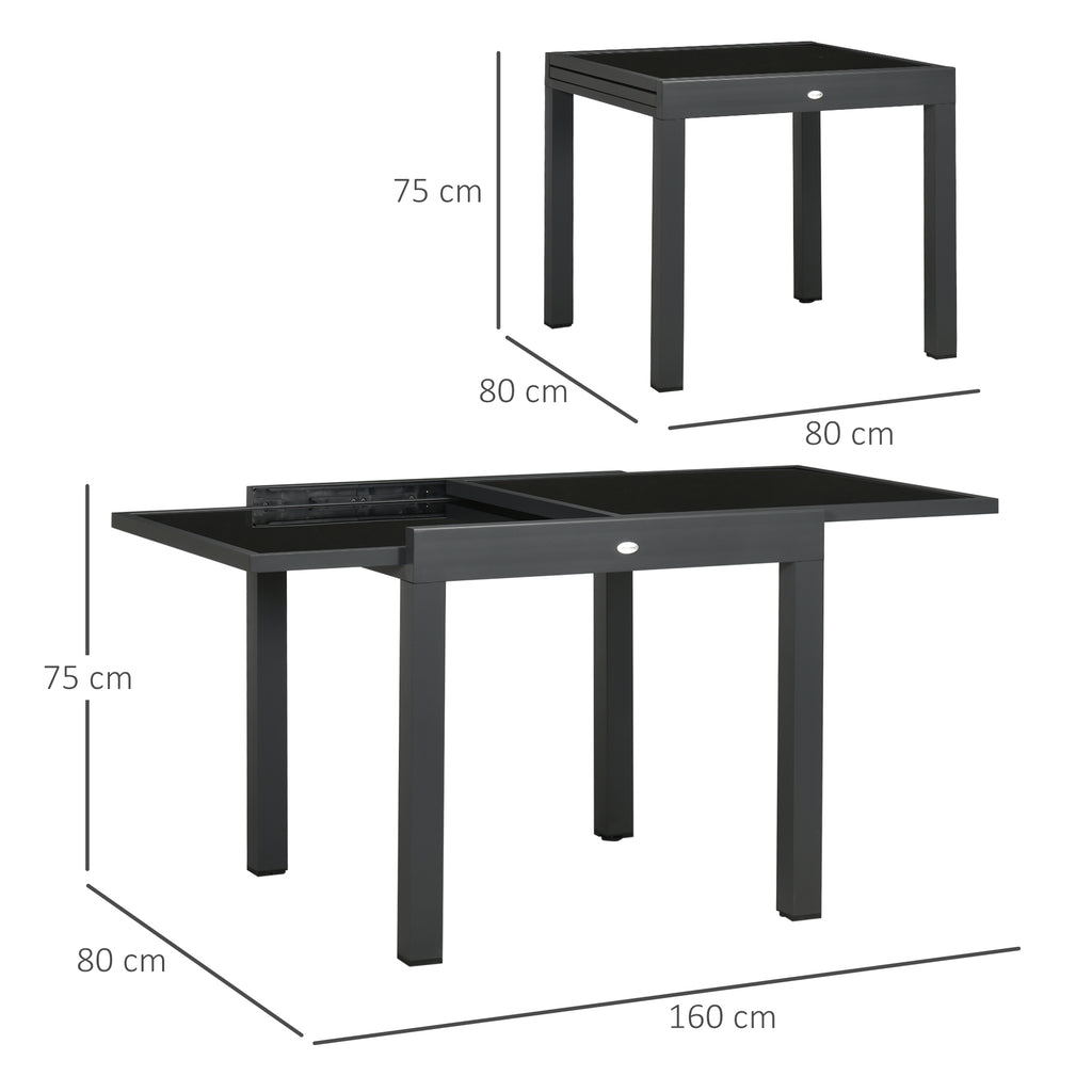 Outsunny Uitklapbare buitentafel voor in de tuin, uitbreidbaar, weerbestendig, 160 cm × 80 cm × 75 cm, zwart