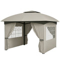 Outsunny 3,4 x 3,4 m Tuinpaviljoen, Feesttent met Ventilatiedak, Boogvensters, Stalen Frame, Lichtgrijs