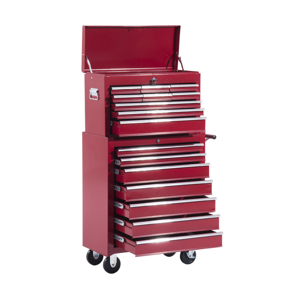 HOMCOM® mobiele werkplaatswagen, afsluitbaar met 16 schuifladen, rood / schuiflade gereedschapwagen wagen met wielen  gereedschapskist (rood)
