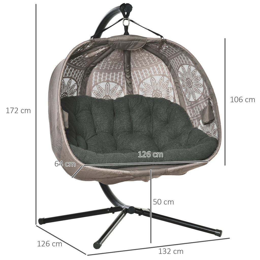 Outsunny hangstoel voor twee personen kleur zwart+zand 132L x 126W x 172H cm