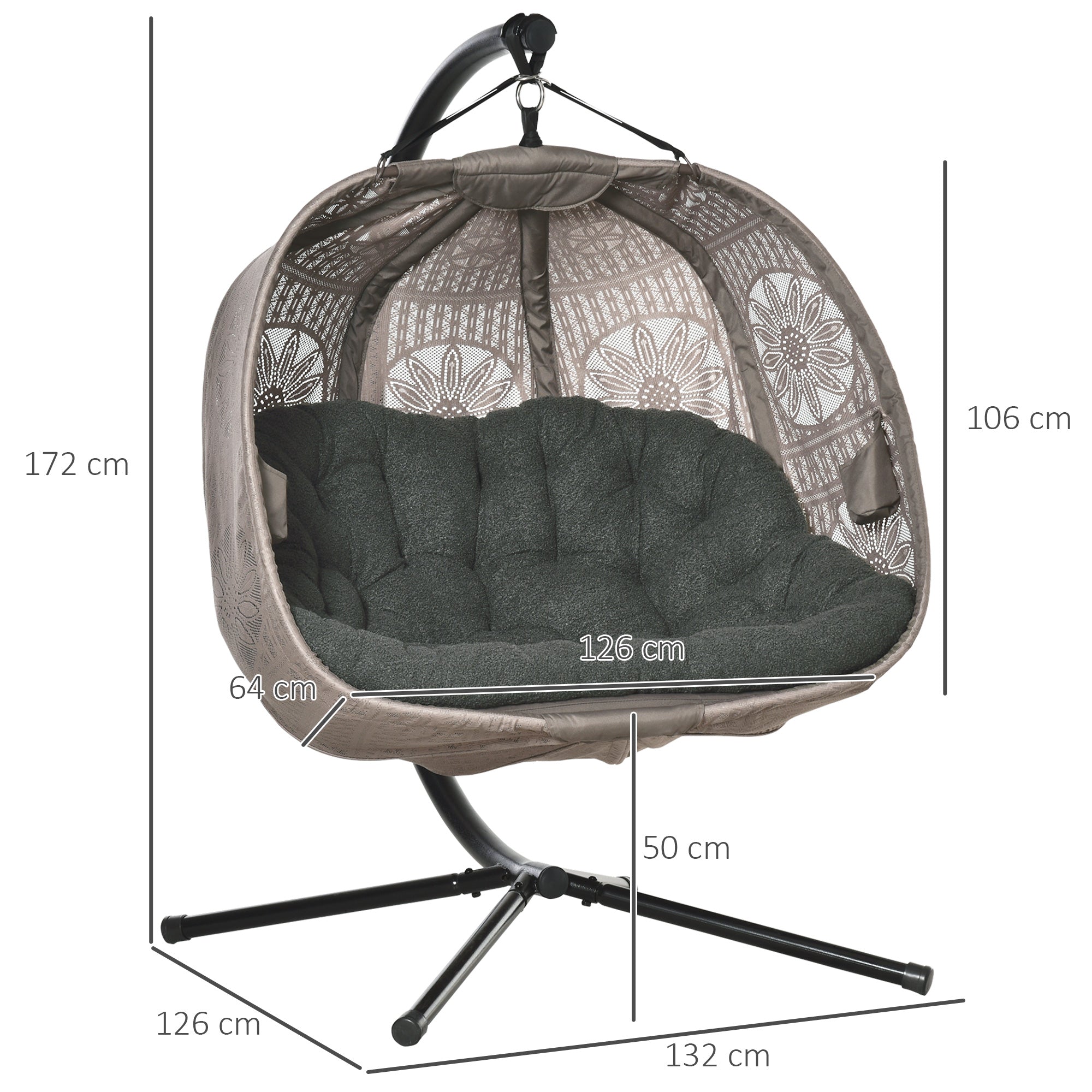 Outsunny hangstoel voor twee personen kleur zwart+zand 132L x 126W x 172H cm