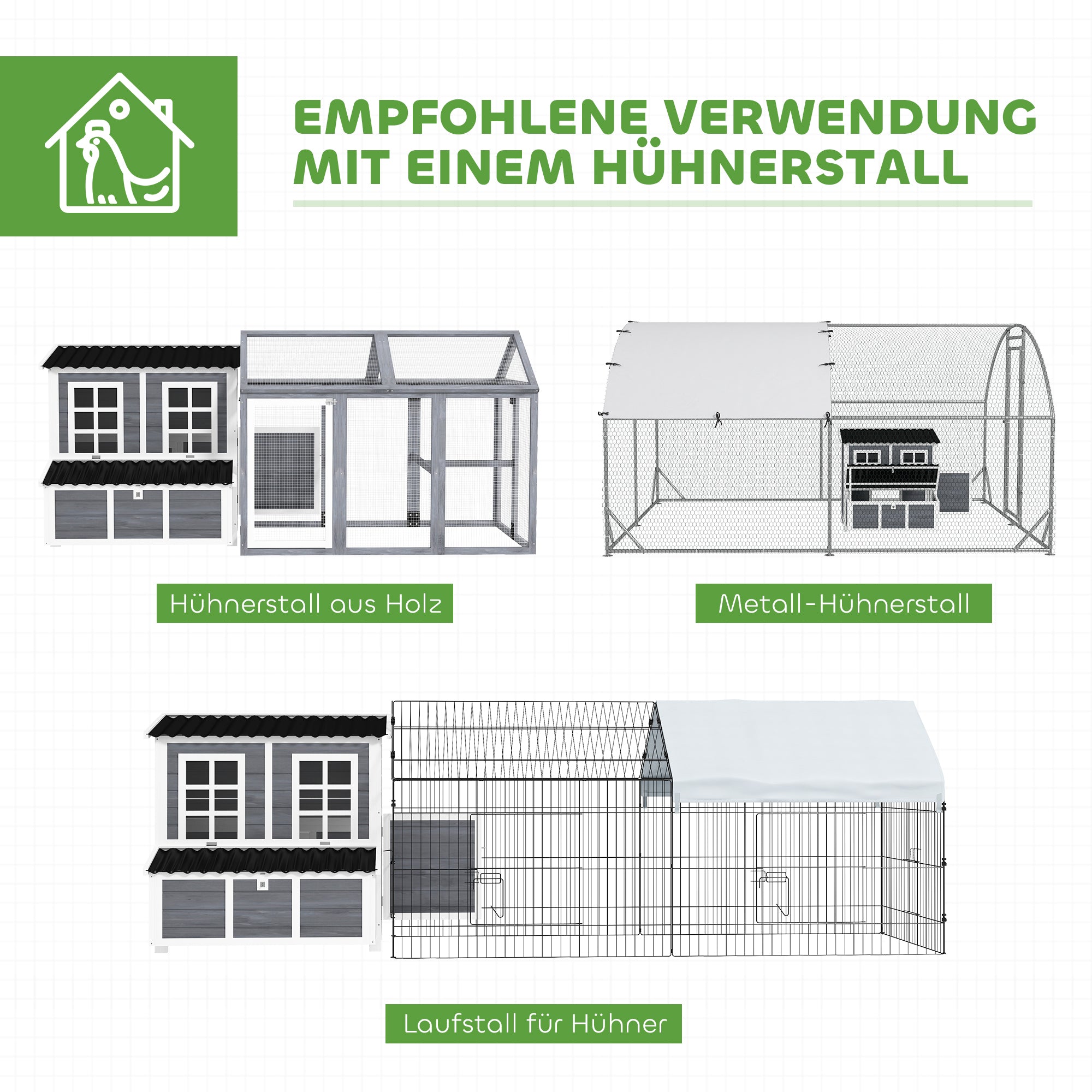 PawHut Kippenren met Legnest voor 4-6 Kippen, Waterdicht Dak, Sparrenhout, Kunststof, 100 x 86 x 100 cm, Lichtgrijs
