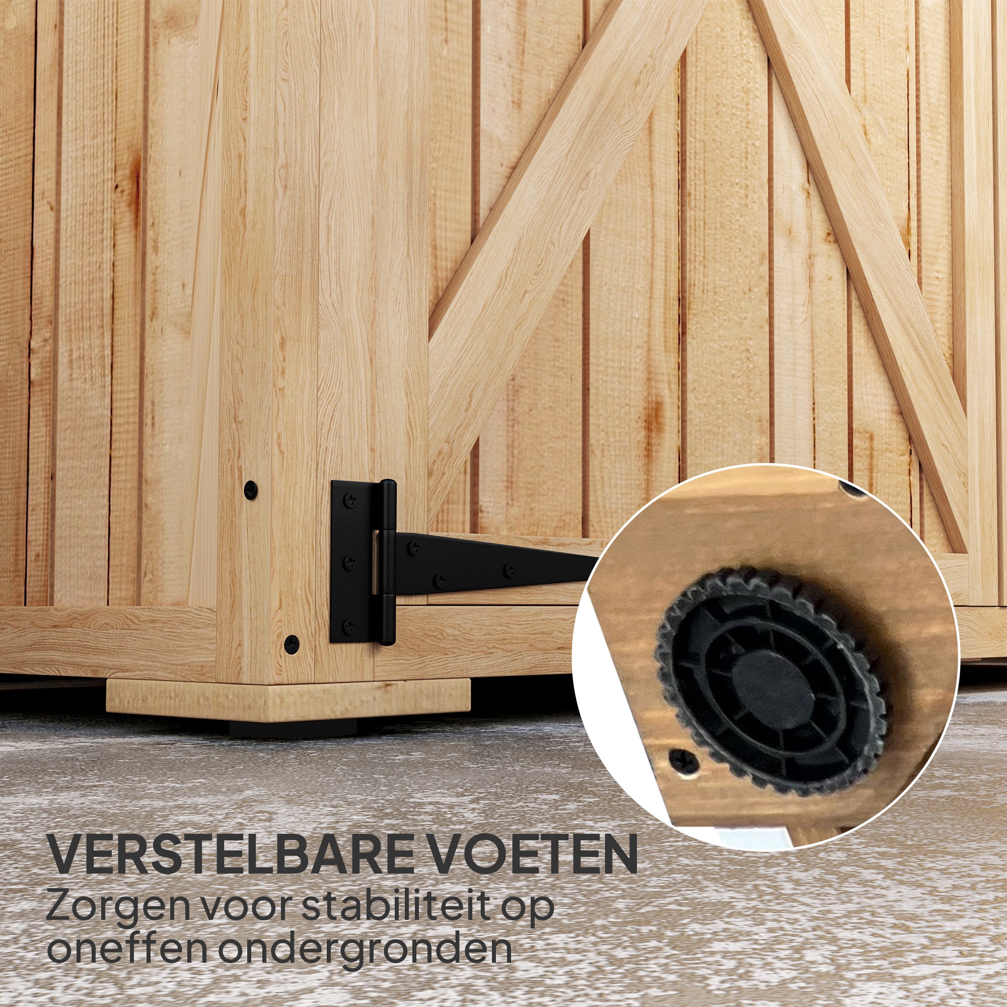 Outsunny Tuinopslagschuur, houten schuur voor gereedschap en tuinapparatuur, asfaltdak, dubbele deuren, sparrenhout, lichtbruin