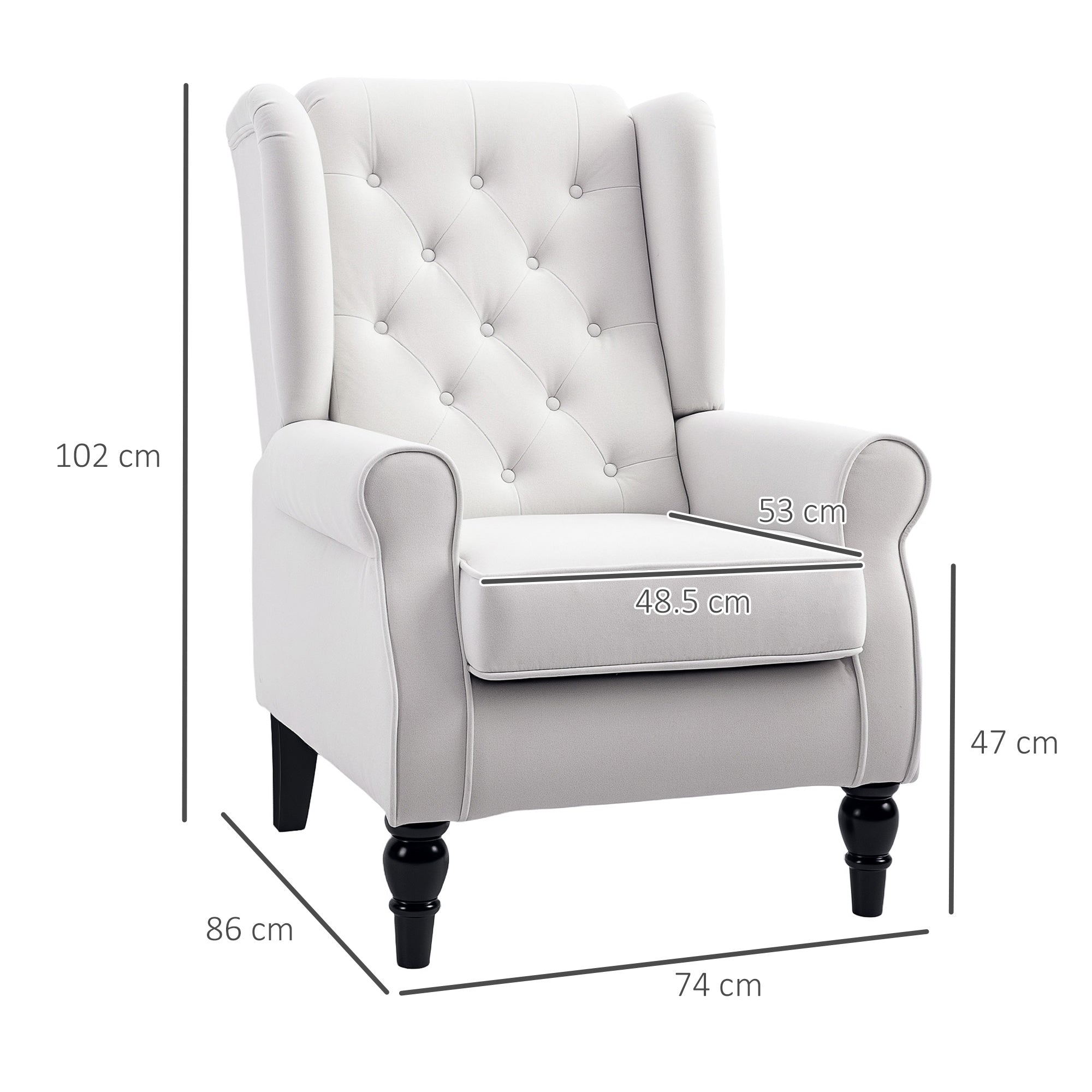 HOMCOM Elegante Oorfauteuil, Dik Gepolsterd, Afneembare Hoes, 74 x 86 x 102 cm, Crèmewit