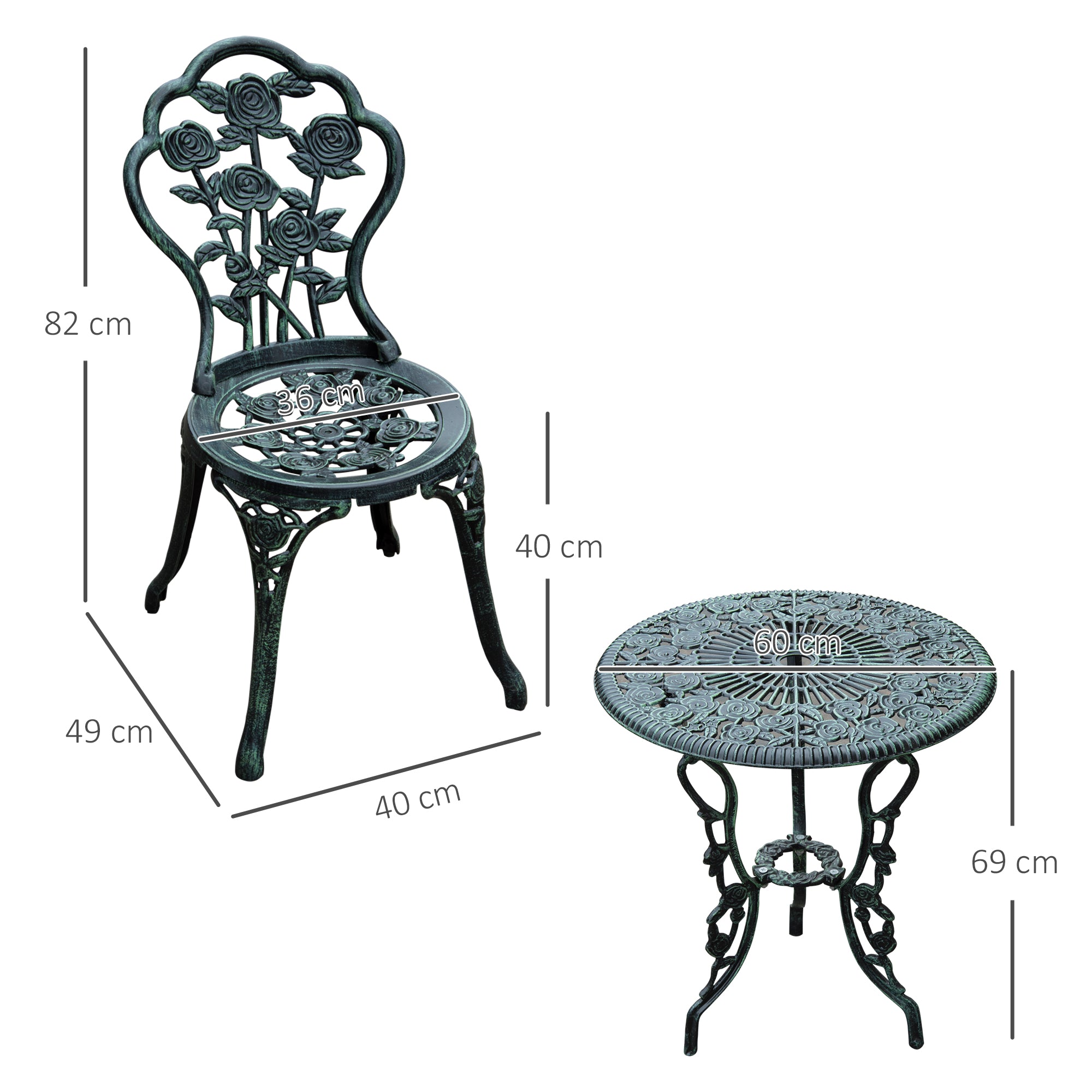 3-delige bistroset Balkonset tuinmeubelen balkon gegoten aluminium antiek groen