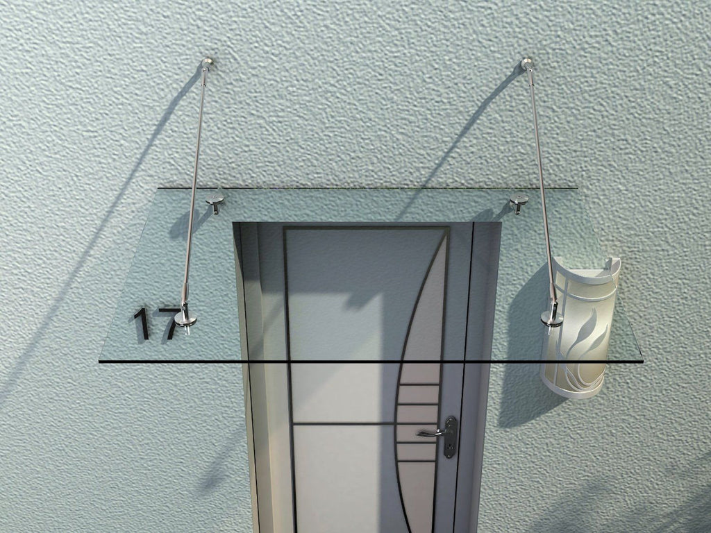 HOMCOM Glazen luifel voordak huisdeur roestvrije staal gehard glas 150X90 cm