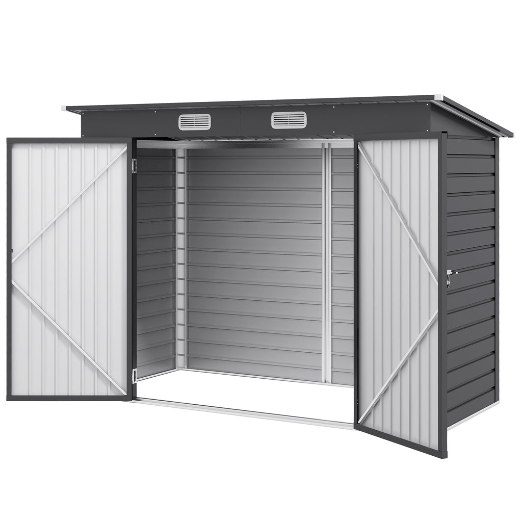 Outsunny Stalen tuinschuurtje, Geräteschuppen, Dubbele Deuren, 249B x 121D x 166/183H cm, Grijs
