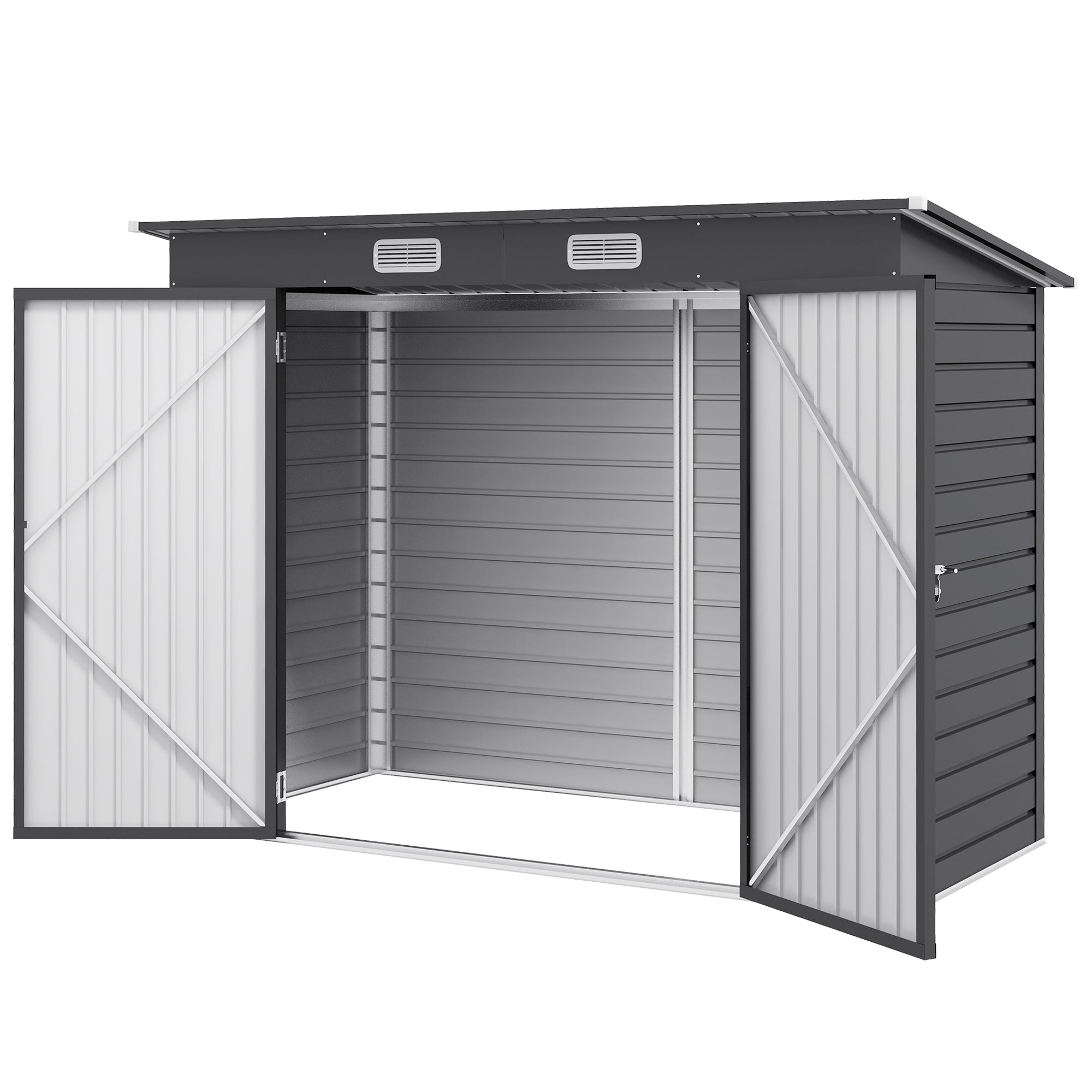 Outsunny Stalen tuinschuurtje, Geräteschuppen, Dubbele Deuren, 249B x 121D x 166/183H cm, Grijs