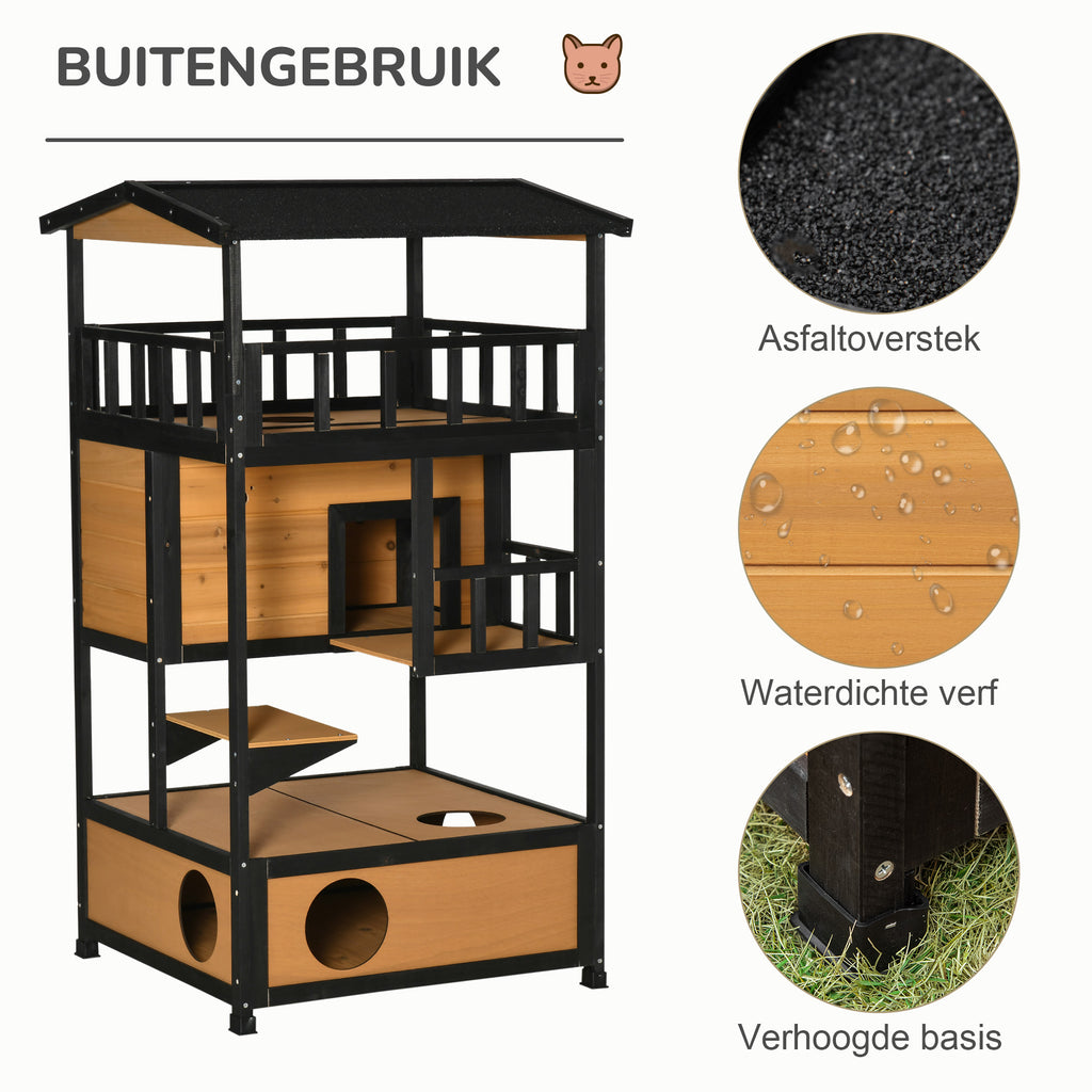 PawHut Outdoor Kattenhuis Kattenhut, weerbestendig, 75,5 cm x 75 cm x 137 cm, Geel