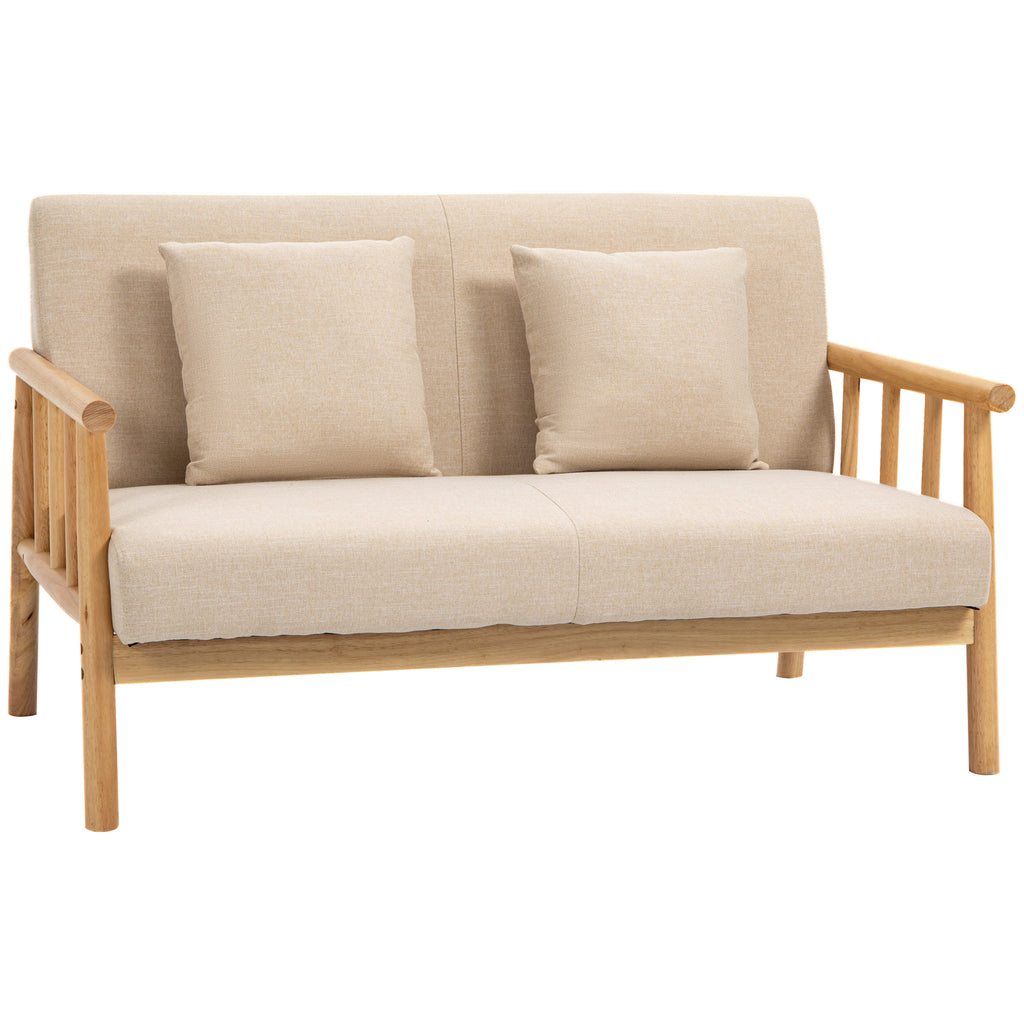 HOMCOM 2-Zitsbank, Stoffen Bekleding in Linnenlook, Compact, Tot 200 kg, Houten Frame, 123L x 69B x 74H cm, Beige