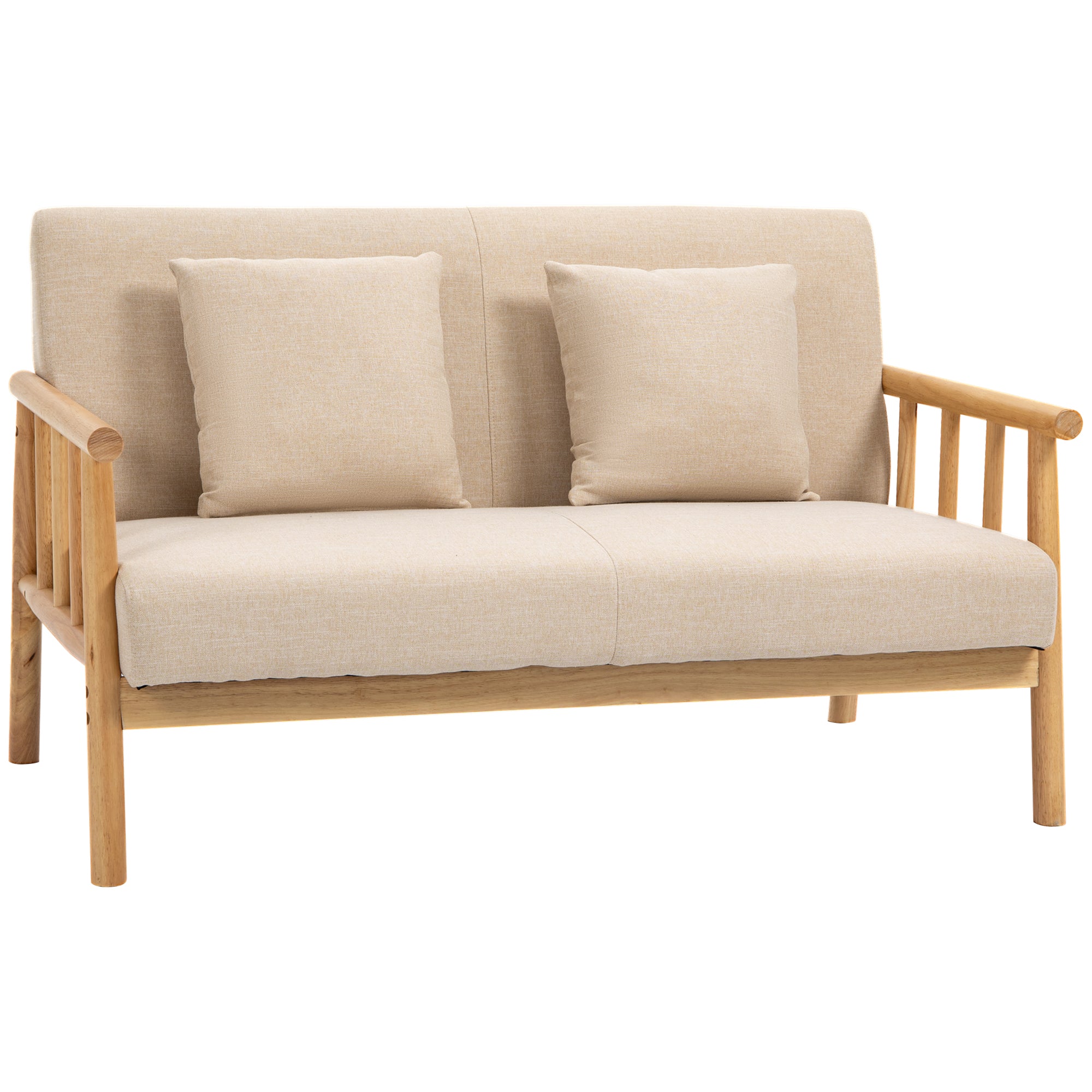HOMCOM 2-Zitsbank, Stoffen Bekleding in Linnenlook, Compact, Tot 200 kg, Houten Frame, 123L x 69B x 74H cm, Beige