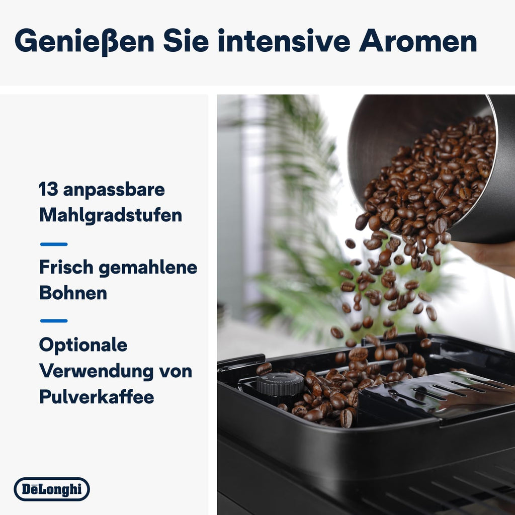 De'Longhi Magnifica Evo ECAM 292.81.B Volautomatische koffiemachine met LatteCrema melksysteem, 7 directe selectieknoppen voor cappuccino, espresso en andere koffiespecialiteiten, 2-kops functie, zwart