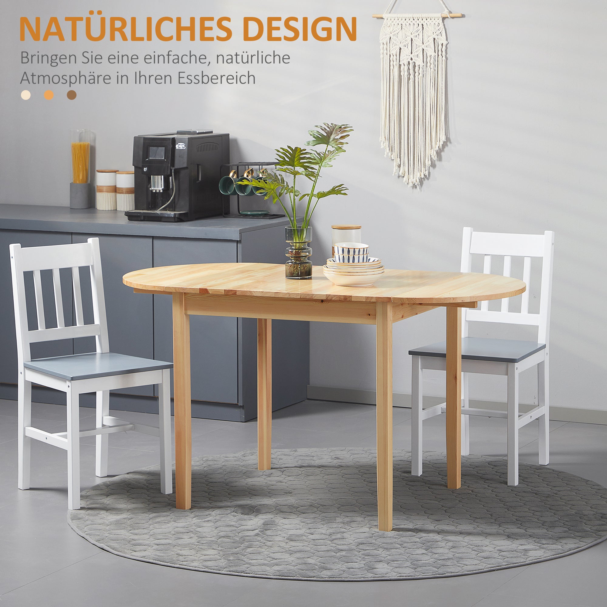 HOMCOM Opklapbare Houten Eettafel Keukentafel voor 6 Personen met Drop-Leaf-Design 140 x 70 x 75 cm Natuurhout