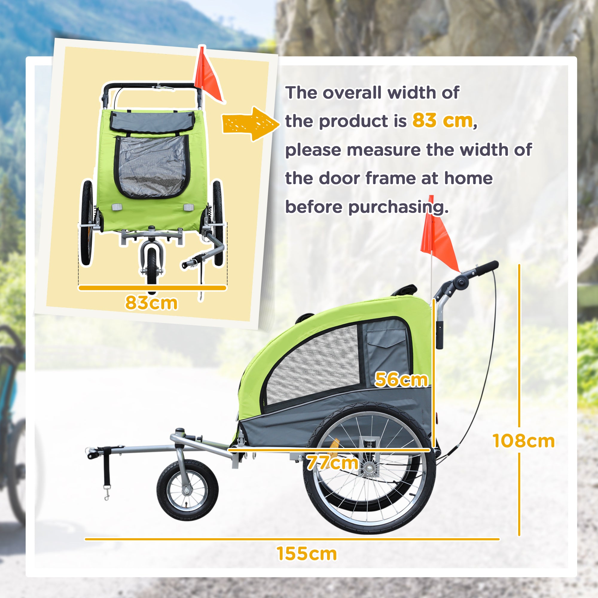 PawHut 2 in 1 hondenaanhanger fietskar jogger vlag regenhoes voor honden 4 kleuren