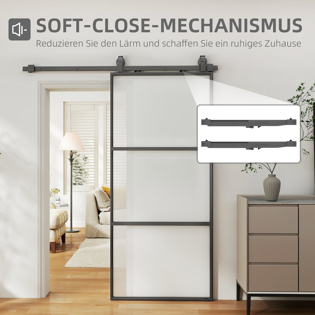 HOMCOM Schuifdeur met melkglas, railsysteem, montageset, soft-close mechanisme, eenvoudige montage, staal, zwart