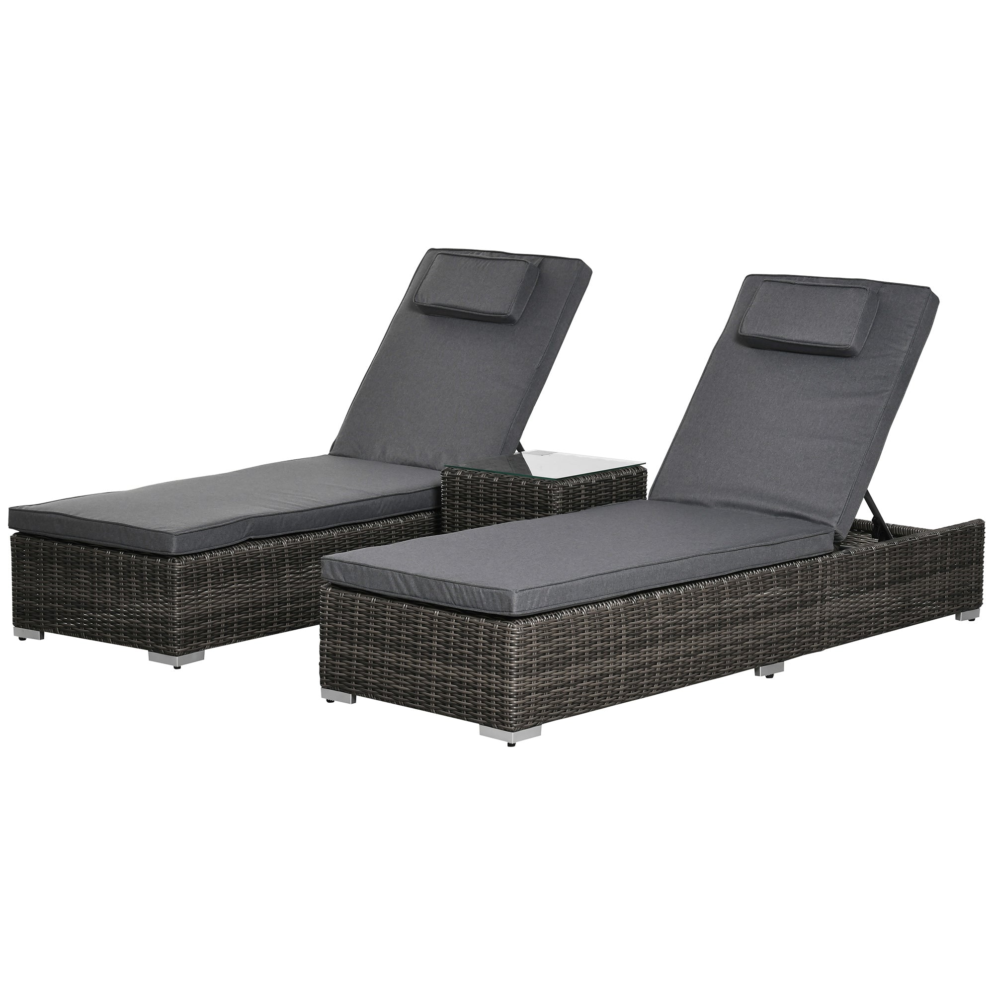 Outsunny poly rotan ligstoel met bijzettafel verstelbaar 60 x 195 x 86 cm