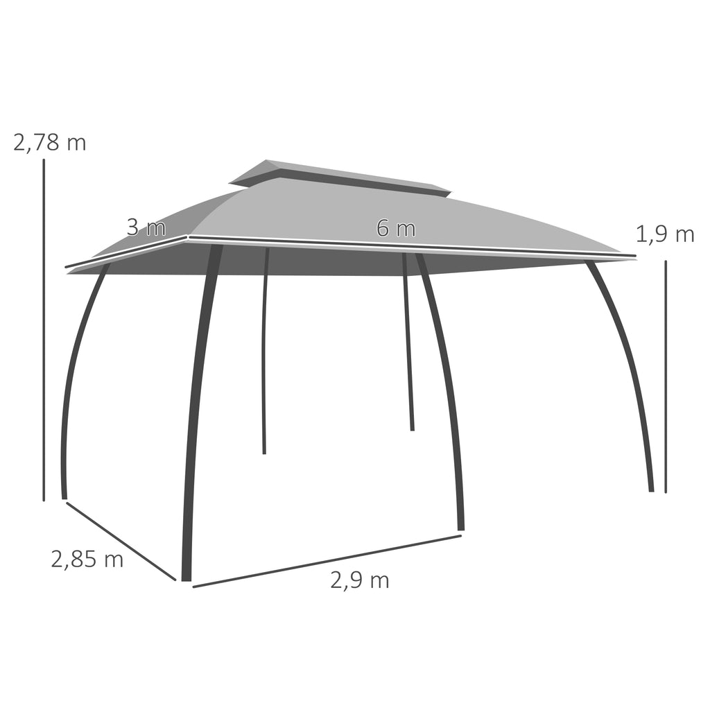 Outsunny Waterdichte Tuinpaviljoen 3x6m voor Tuin, Ideaal voor Feesten en Vriendschap, Donkergrijs