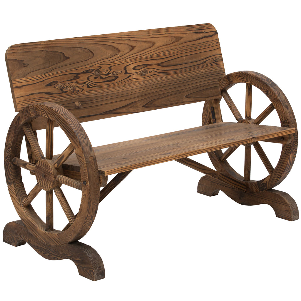 Outsunny Tuinbank bank tuinmeubelen armleuning wagen wielen design massief hout bruin