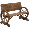 Outsunny Tuinbank bank tuinmeubelen armleuning wagen wielen design massief hout bruin